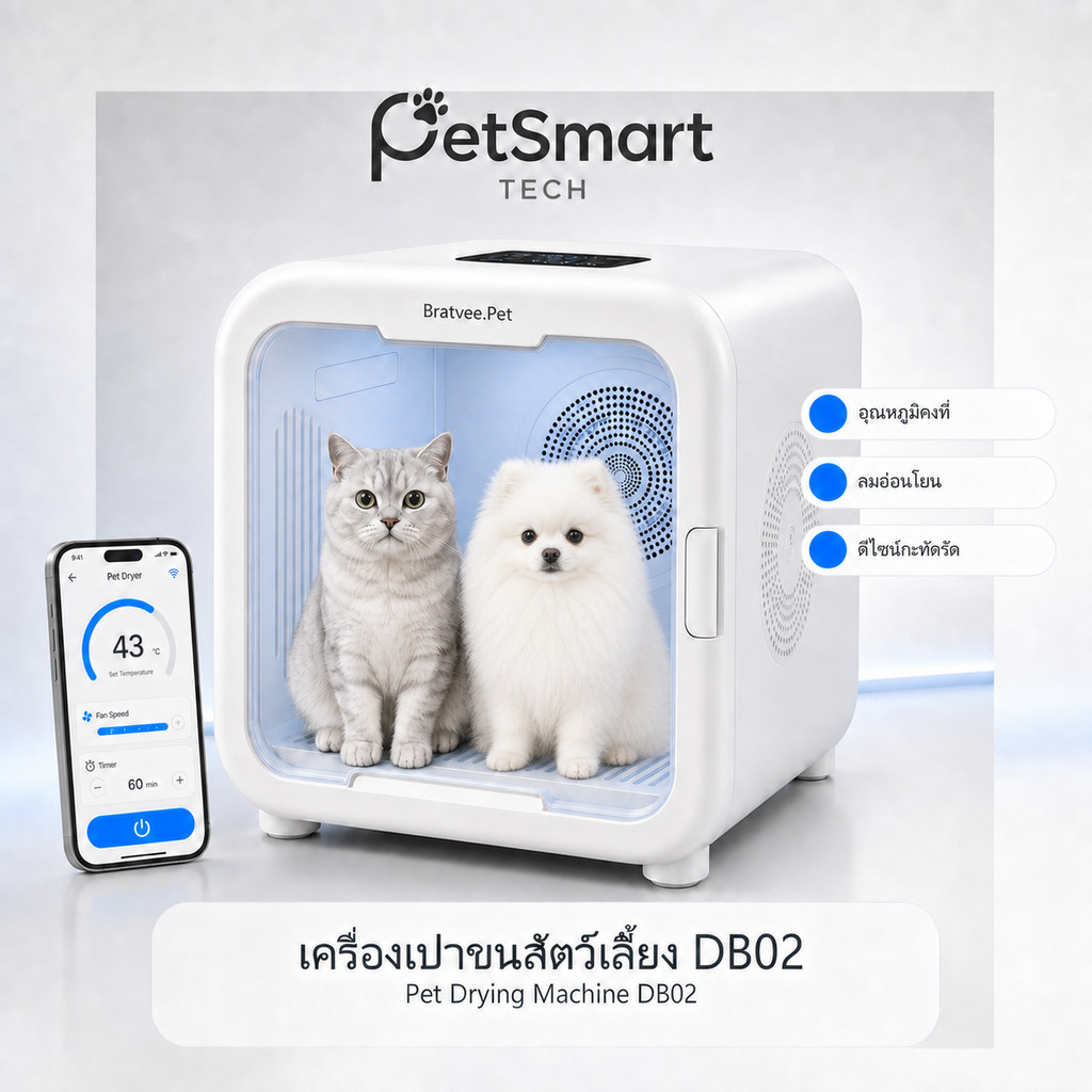 [PetSmart&Bratvee]ตู้เป่าขนสัตว์เลี้ยงอัจฉริยะ Smart Pet Drying Box ควบคุมผ่านแอพได้ รับประกัน 1 ปี