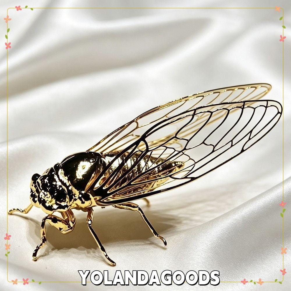 YOLANDAGOODS1 ประติมากรรม Cicada สไตล์วินเทจรายละเอียดสมจริง Golden Cicada ตุ๊กตา, ของขวัญ Golden Ho