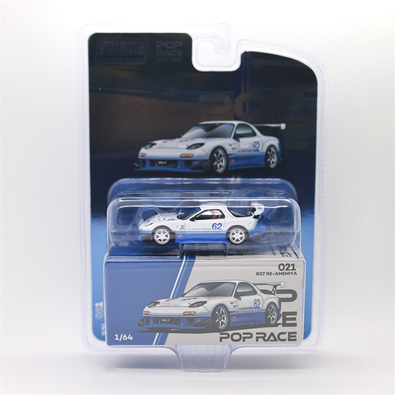 Poprace x Enigma 1:64 RX7(FD3S)รถโมเดลDiecastสีขาวสีน้ําเงิน