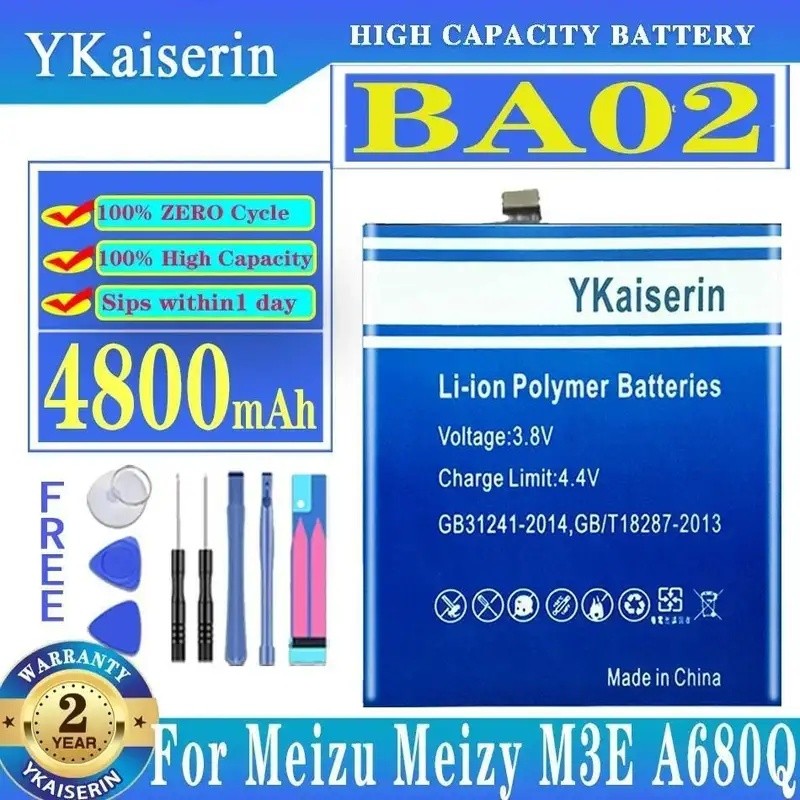 ดี แบตเตอรี่โทรศัพท์มือถือประสิทธิภาพสูงอุณหภูมิต่ําสูง 4800Mah BA02 สําหรับ Meizu Meizy M3E A680Q