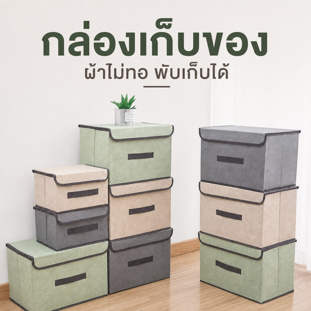 กล่องผ้าลินิน กล่องเก็บเสื้อผ้า/สิ่งของ พับเก็บได้ รุ่น
