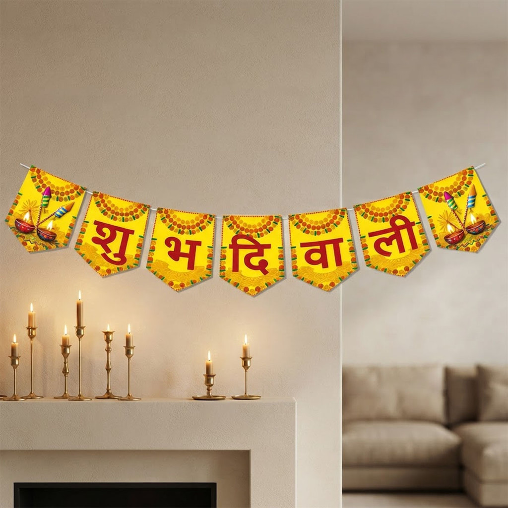 ใหม่ Diwali Party Decor Supplies Happy Diwali Bunting แบนเนอร์เทศกาลพื้นหลังแขวนตกแต่งสําหรับฉลองอิน