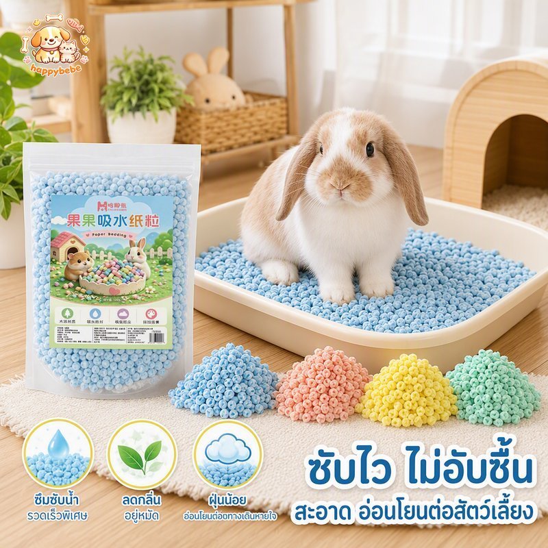 ทรายกระดาษรองกรง กระต่าย แฮมสเตอร์ เม็ดกระดาษ ฝุ่นต่ำ ดูดซับดี ดับกลิ่น หลายสี 900g