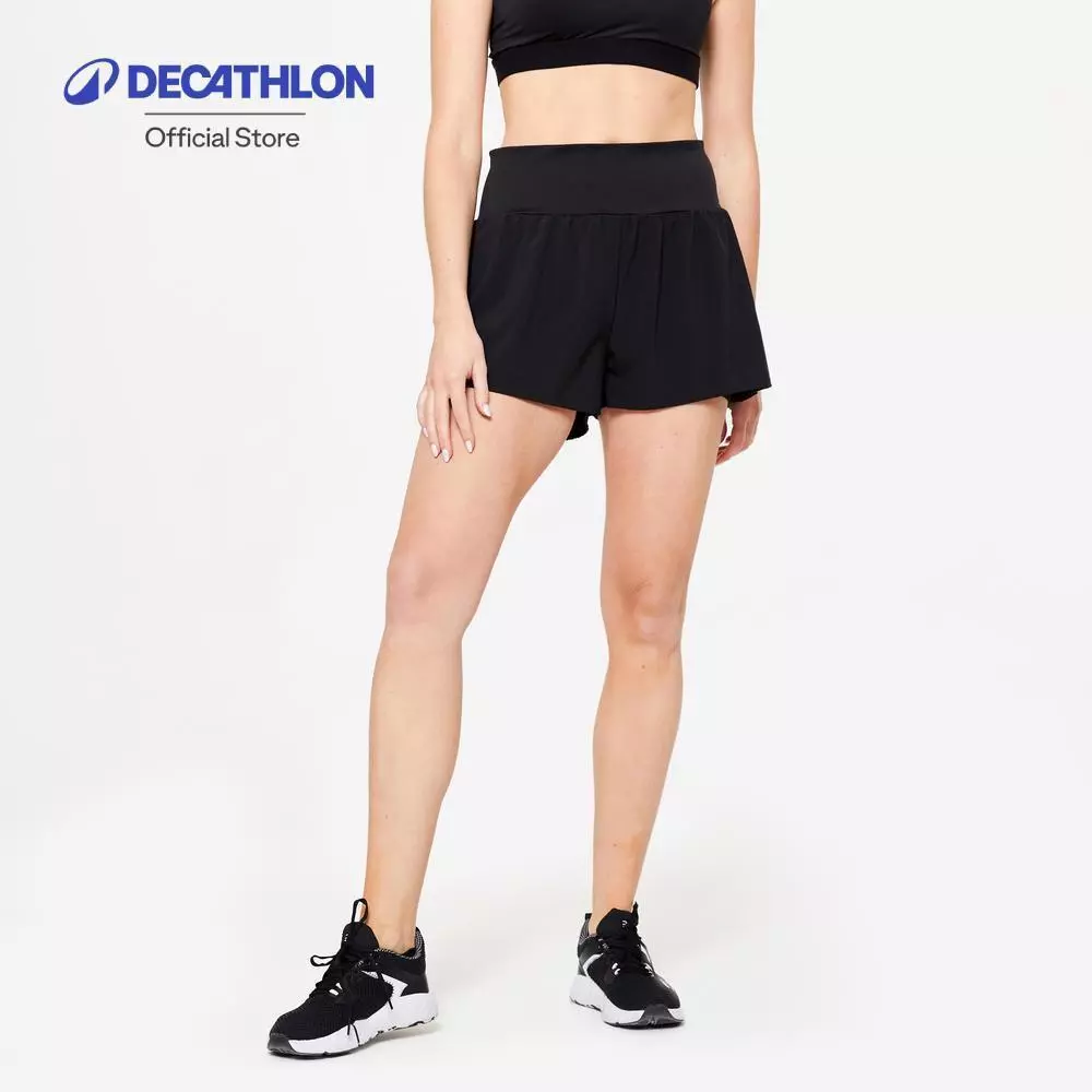Decathlon Women'S 2-In-1 Fitness Shorts กางเกงขาสั้นผู้หญิง 2-In-1 สำหรับออกกำลังกาย - Black