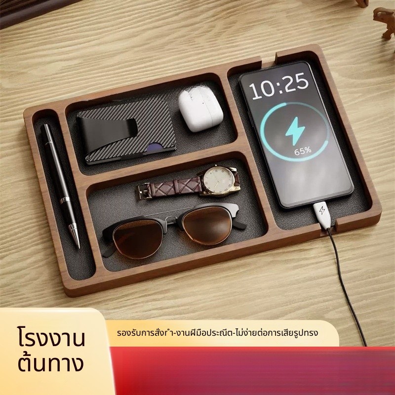 กล่องเก็บของบนโต๊ะไม้จริงสำนักงานจัดระเบียบของใช้ในบ้านกล่องไม้แบ่งช่อง 9BVA