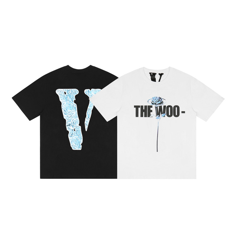 คลังสินค้าพร้อม VLONE FOG x POP SMOKE Joint Album สินค้า THE WOO Rose Short Sleeve TEE ชาย