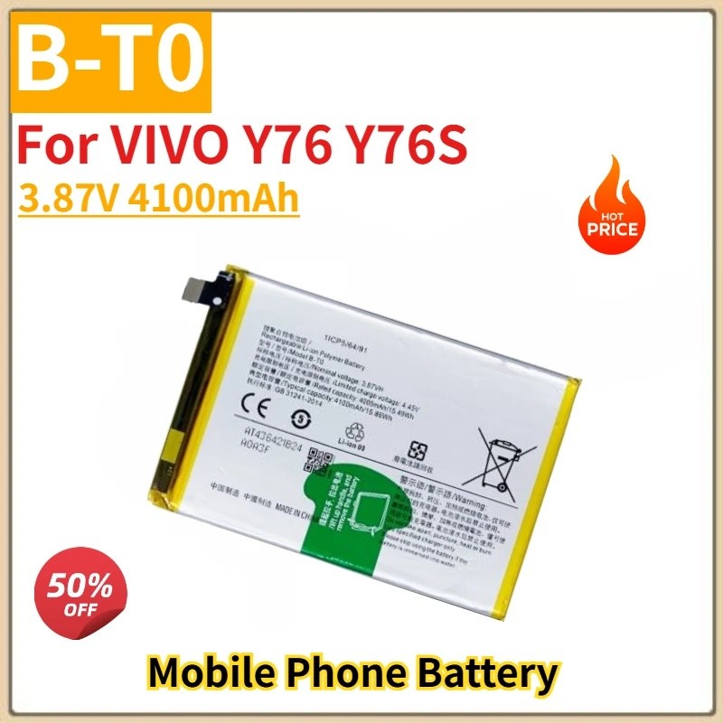 คุณภาพสูง B-T0 แบตเตอรี่ 3.87V 4100mAh สําหรับ VIVO Y76 Y76S ยี่ห้อใหม่เปลี่ยนแบตเตอรี่