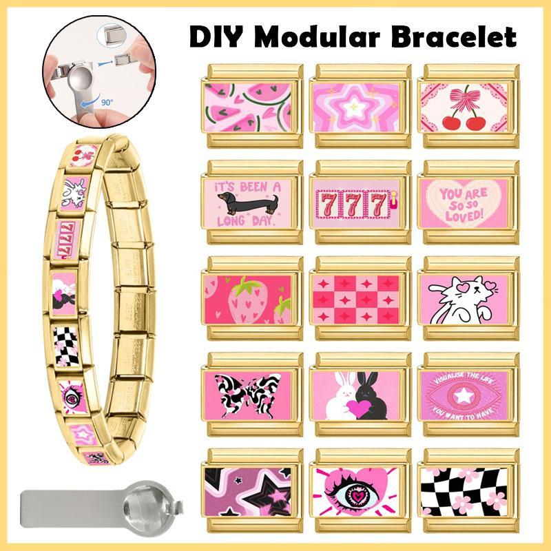 Y2K ขายส่ง 777 ดอกไม้ Dachshund สุนัขทองอิตาเลี่ยน Charm Link Fit 9 มม.เครื่องประดับสแตนเลส DIY ทําผ
