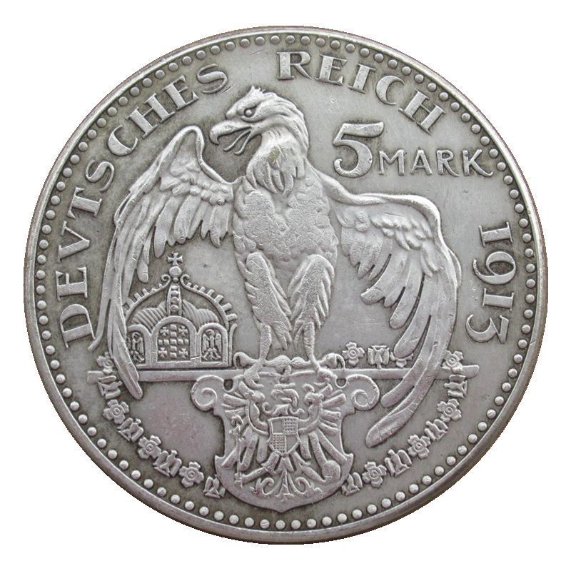 #收藏稀有古钱币纪念古玩推荐#38mm เยอรมนี 1913 William 5 Mark เหรียญเงินยุโรป Silver Dollar Silver-Plated Medal 8.