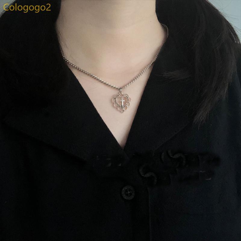 Cologogo2 Crucifix สร้อยคอ Love Heart จี้สร้อยคอ Dainty Chain เครื่องประดับคริสต์มาส Gi