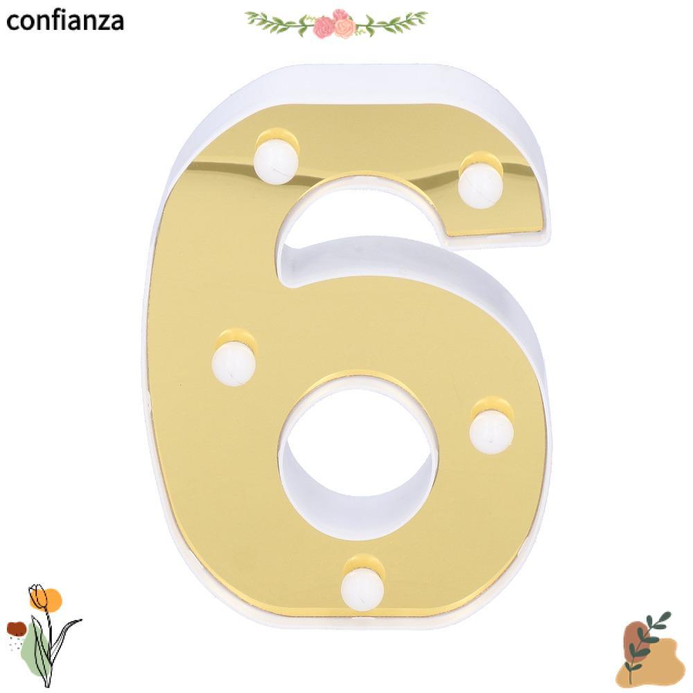 โคมไฟป้าย CONFIANZA, Number 6 Warm White Light ไฟ LED Number, Festive 6 LED Battery Powered Gold Lig