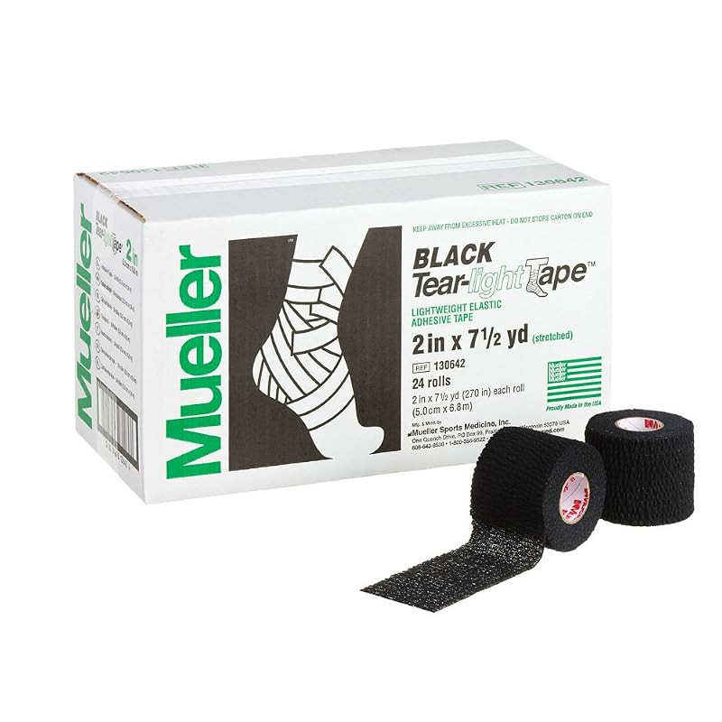 Mueller Tear Light Tape Black 50mm [Pack of 24] Soft Stretch Tape Team Pack 130642 Black 50mm