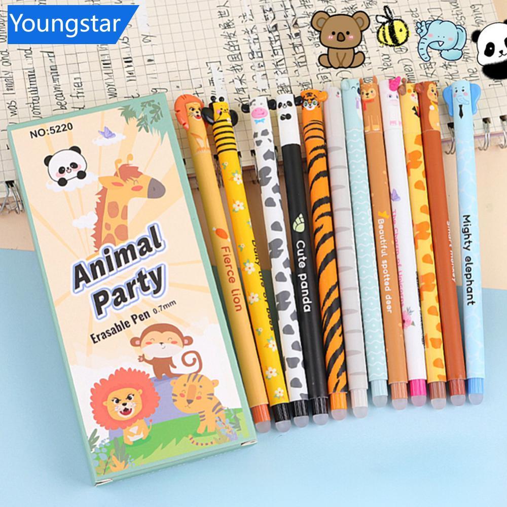 FYY 12 ชิ้น 0.7 มิลลิเมตรสัตว์สร้างสรรค์การ์ตูนสัตว์ Erasable ปากกาเจล Lion Panda ปากกาเจลสําหรับข้อ