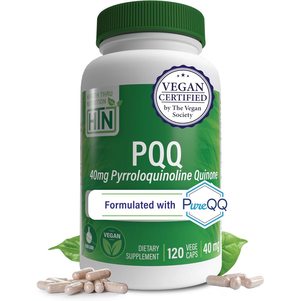 PQQ 40mg Pyrroloquinoline Quinone 120 เสิร์ฟสุขภาพ Thru Nutrition | PureQQ PQQ อาหารเสริมสําหรับผู้ช