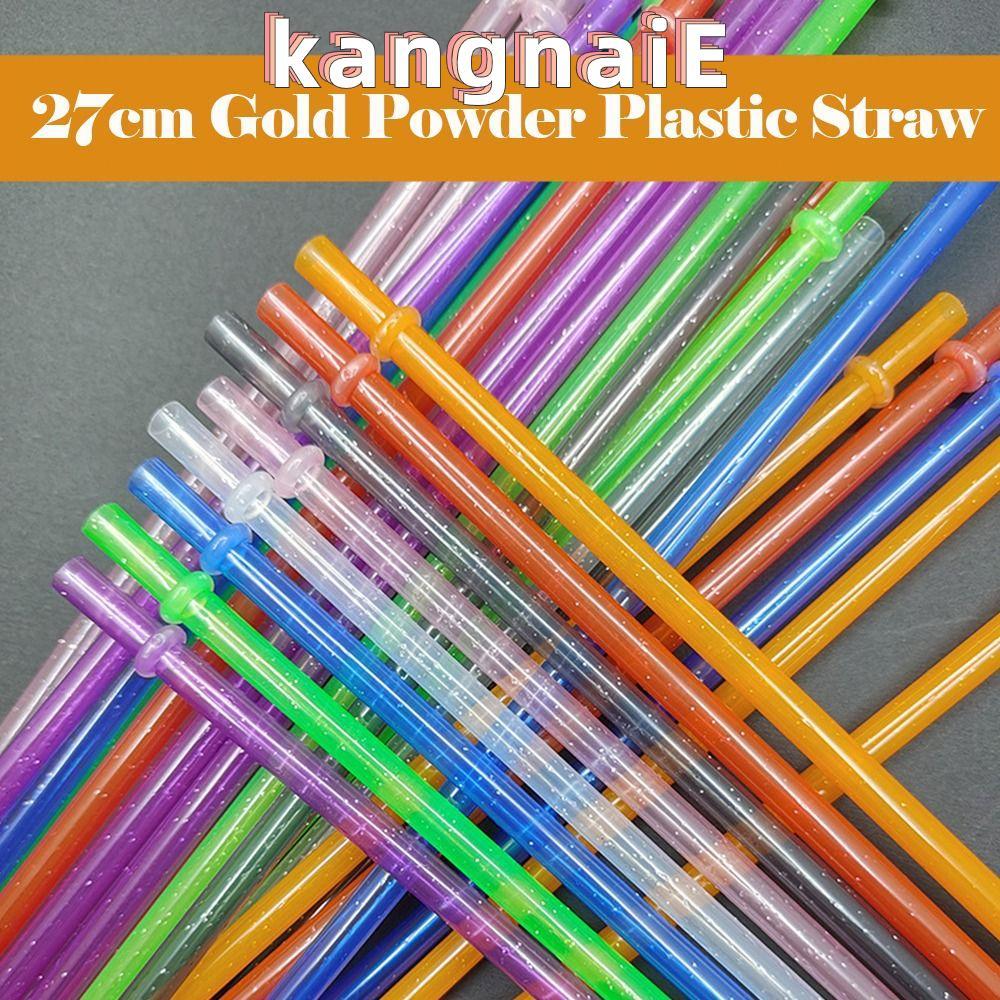 KANGNAI 1PC ผงทองหลอดพลาสติก, รถ Travel Cup Straw Reusable Glitter Straw, พร้อมแปรงทําความสะอาดแบบพก