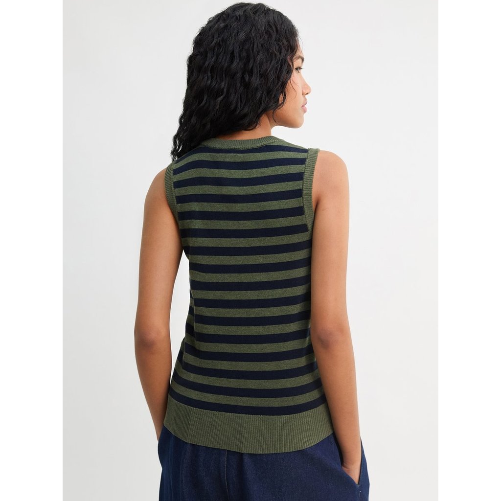 [Pomelo] เสื้อกั๊กไหมพรมลายทางแต่งดีเทลเข็มขัด / Striped Knit Vest with Belt Detail — صورة 7