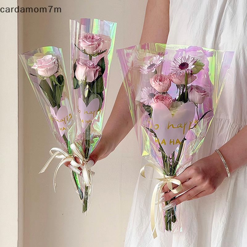 [ใหม่] 30PCS Love Heart Iridescent Single Rose Sleeves DIY โปร่งใสดอกไม้ห่อกระเป๋าดอกไม้วัสดุ Paaging กันน้ํา [TH]