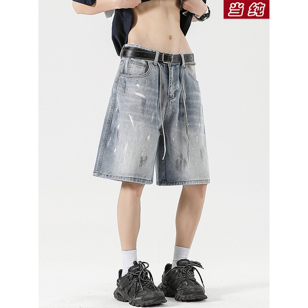 American vibe Retro Washed Denim Shorts Boys Summer Thin Style All-Match Loose Straight Casual Five-