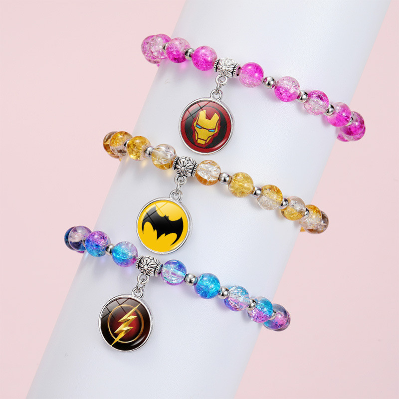 DC Marvel Superhero Crack สร้อยข้อมือลูกปัด Batman Superman สร้อยข้อมือลูกปัดพัดลมสนับสนุนอุปกรณ์เสร