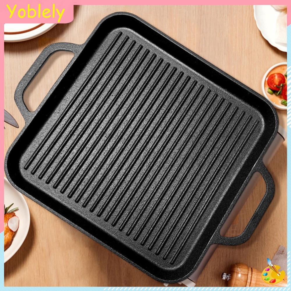 [Yoblely.th] 11in Iron Griddle Reversible Griddle Pan สําหรับเตาอบเตาตั้งพื้นแก๊สหรือเปิดไฟ