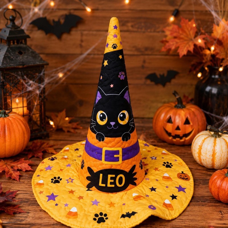 Quilted Craft Witch Hat ฮาโลวีน Magic Hat สุภาพสตรีแฟชั่น Holiday Hat Wizard Hat 0821