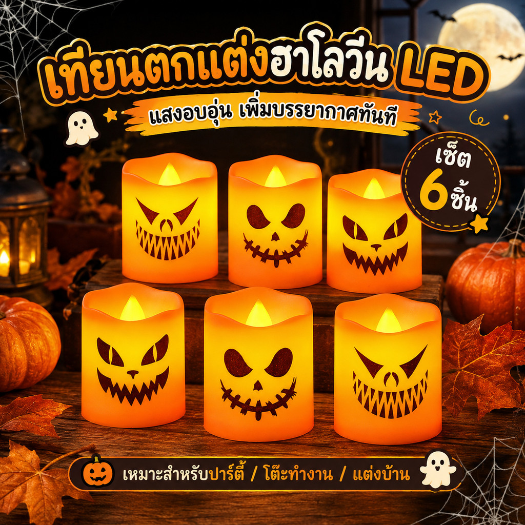 เทียนอิเล็กทรอนิกส์ฮาโลวีน ของตกแต่งไฟผีฮาโลวีน ของเล่นเรืองแสงสำหรับงานปาร์ตี้ ของตกแต่งฮาโลวีน