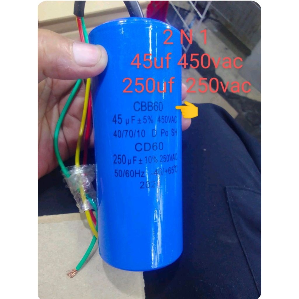 MOTOR RUNNING CAPACITOR 2 N 1 45uf 450v & 250uf 250v สําหรับอะไหล่ปั๊มน้ํา