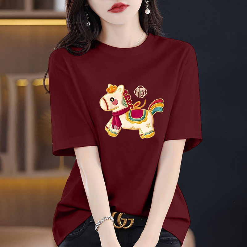 40-100KGPlus Size เสื้อยืดผ้าฝ้ายผู้หญิง, Pony พิมพ์เสื้อยืดแขนสั้น, หลวมกระชับขนาดใหญ่ด้านบน