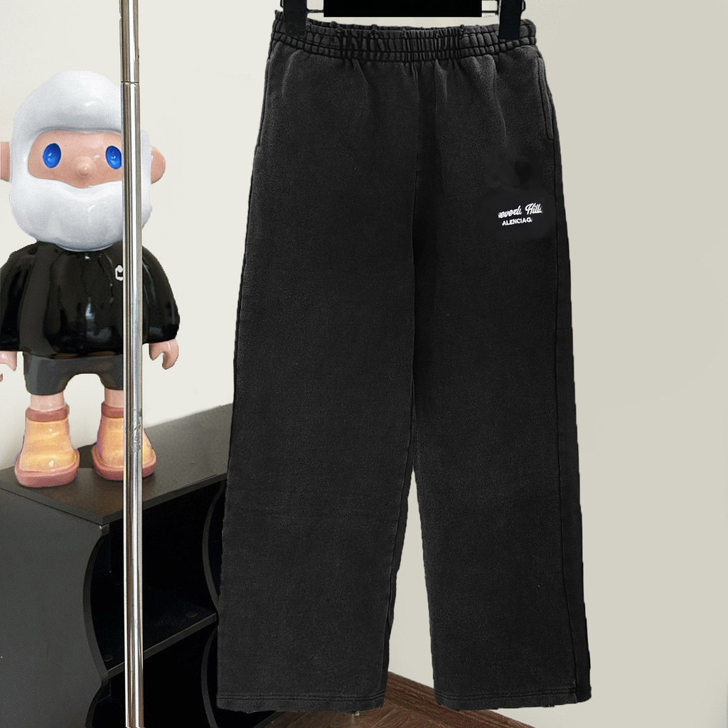 4A81 BLCG Paris Signature Letter เย็บปักถักร้อยน้ําหนัก Sweatpants ผู้ชายผู้หญิงสไตล์ B กางเกงลําลอง