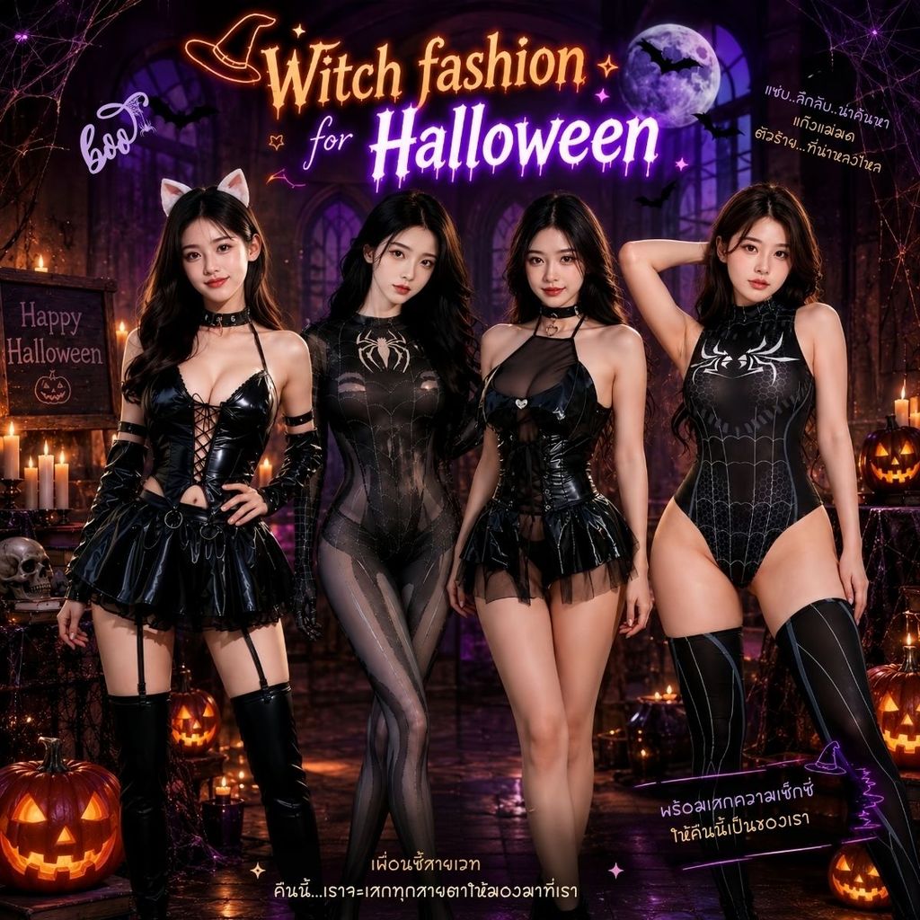 HOT EX ชุดคอสเพลย์ฮาโลวีนผู้หญิง แม่มดสาว ชุดผีแฟนซี ปาร์ตี้ Halloween พร้อมส่ง M-5XL | 40-100กก. SET-1417