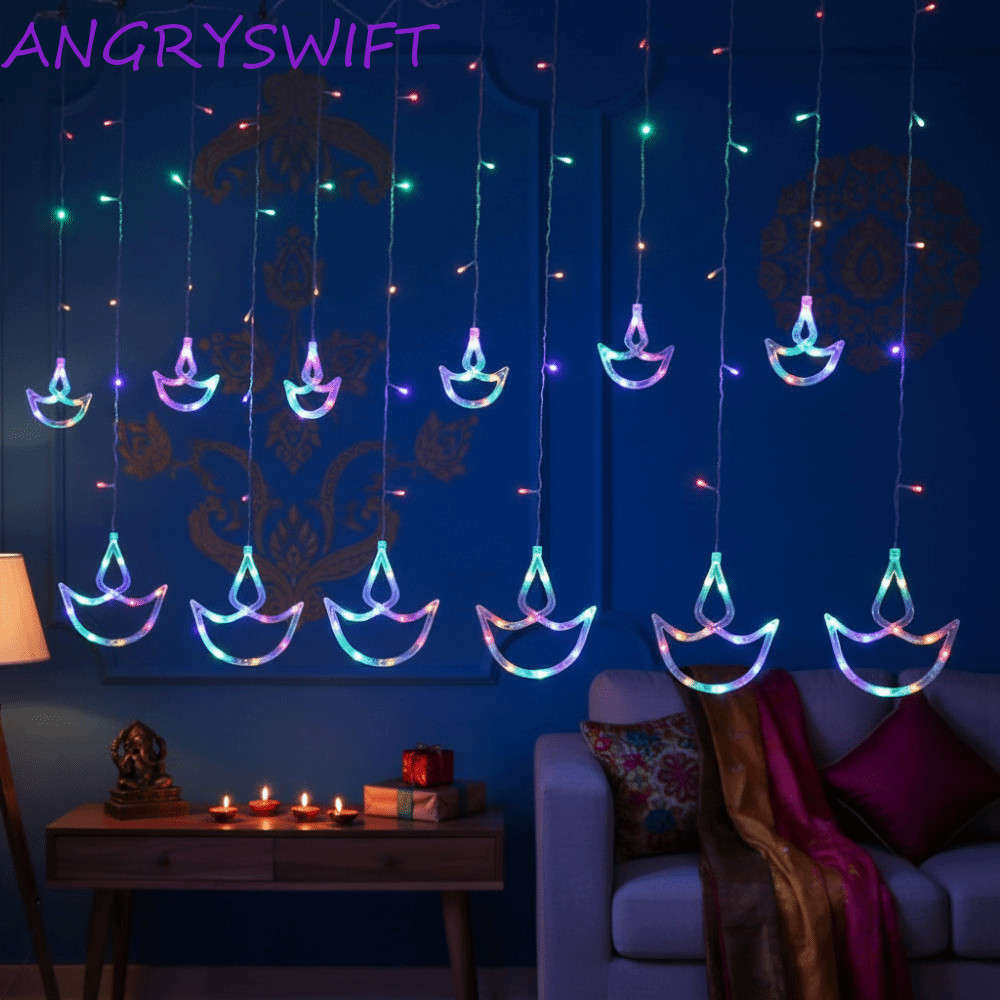 ANGRYSWIFT Diwali Light, ปลั๊ก USB รูปหัวใจผ้าม่าน, ห้องสาว Happy Diwali Brilliant Night String Ligh