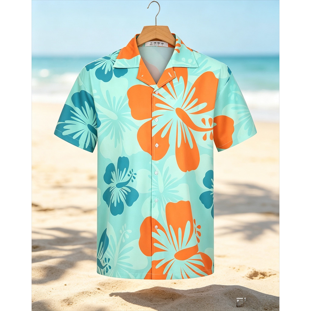 Summer Fashion Mens Hawaiian Shirts Short Sleeve Button Coconut Tree Printed Casual Beach Aloha Shir