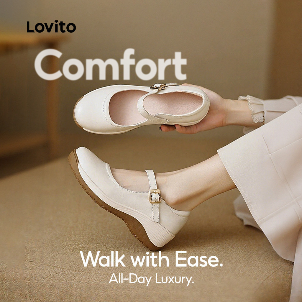 Lovito รองเท้าแมรี่เจนทรงแพลตฟอร์มสไตล์เกาหลีลำลองสำหรับผู้หญิง LFAS6020