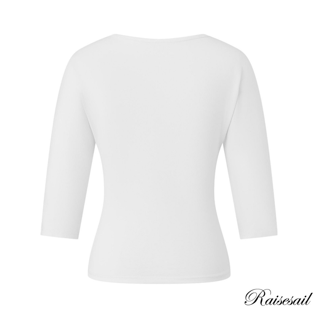 Rs-Women เสื้อยืด V คอ 3/4 แขน Solid Slim Fit Fall Tops เสื้อลําลองทุกวัน