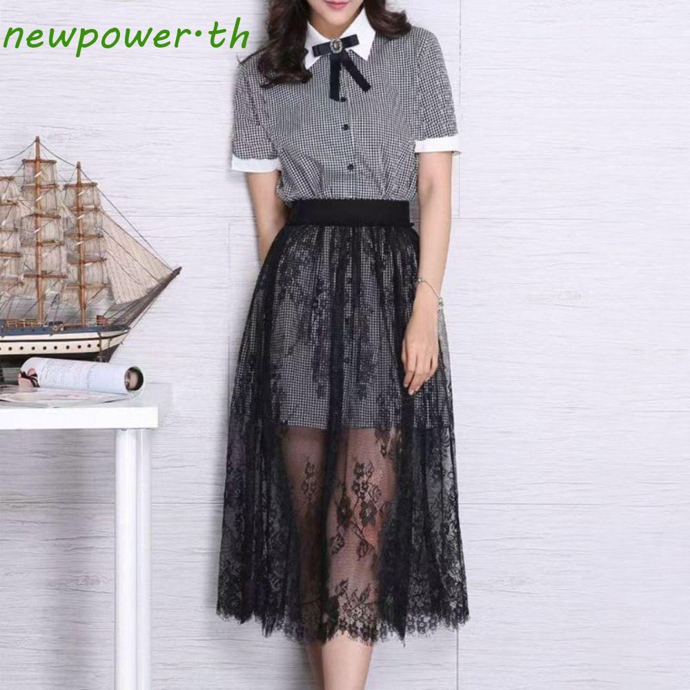 NEWPOWER ลูกไม้ Underkirt Slips, Cheongsam Anti-glare ความปลอดภัยกระโปรง Petticoat, นุ่มเอวสูงหลวม Streetwear ซับใน Petticoat ผู้หญิง Commuting