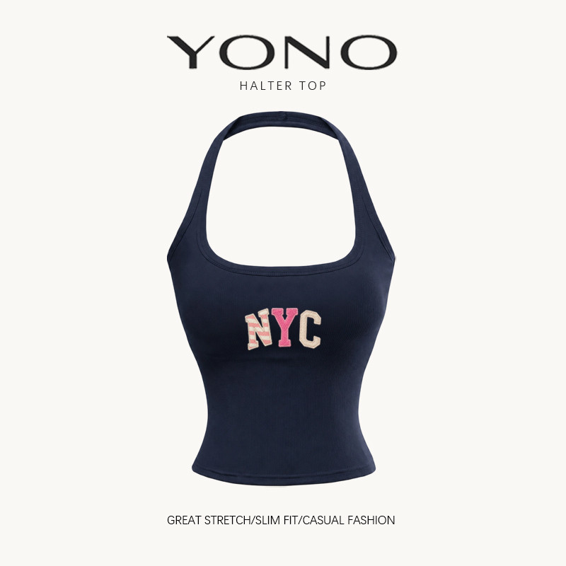 (พร้อมส่ง24ชม.) YONO เสื้อคล้องคอผู้หญิงทรงเข้ารูป ลาย NYC ตัวอักษรวินเทจ สไตล์วัยรุ่น
