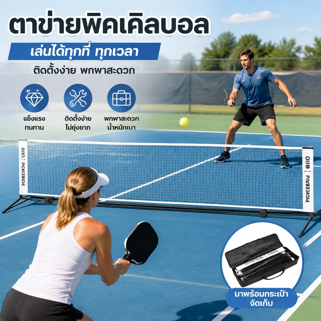 10ft & 4.4ft Pickleball Net สําหรับ Driveway & Backyard, สําหรับจูเนียร์เทนนิส, Pickleball - Easy Se