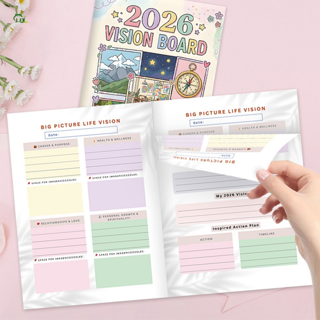 Vision Board Planner 2026 การตั้งค่าเป้าหมาย Journal พร้อมเค้าโครงโครงสร้างสําหรับการวางแผนอาชีพการเ