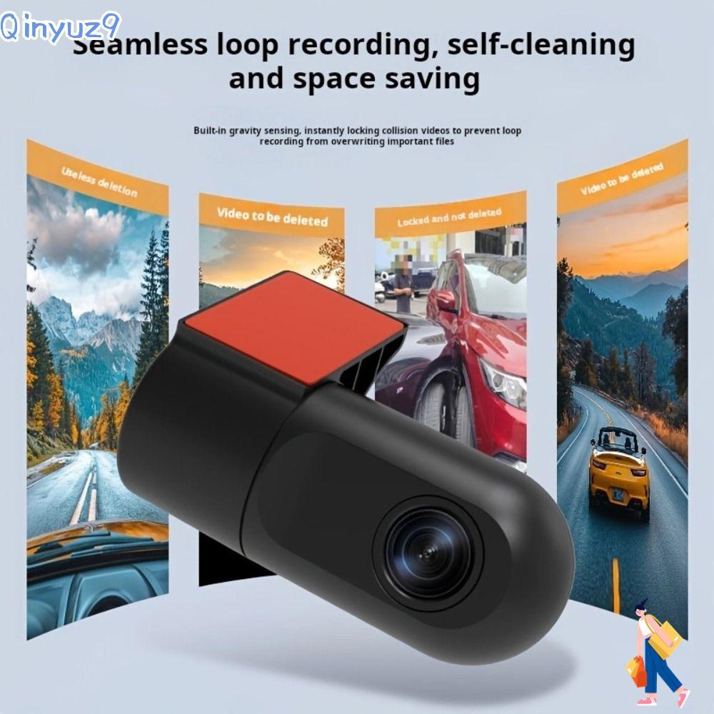 QINYUZ9 กล้อง HD 1080P, APP ควบคุม HD Recording Dash Camera, IR Night Vision แบบพกพา 360° ดูกล้องติด