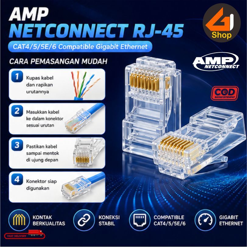 AMP RJ45 RJ-45 RJ 45 แจ็ค CAT6 CAT5E CAT5 CAT4 LAN Ethernet Connector LAN เครือข่าย LAN