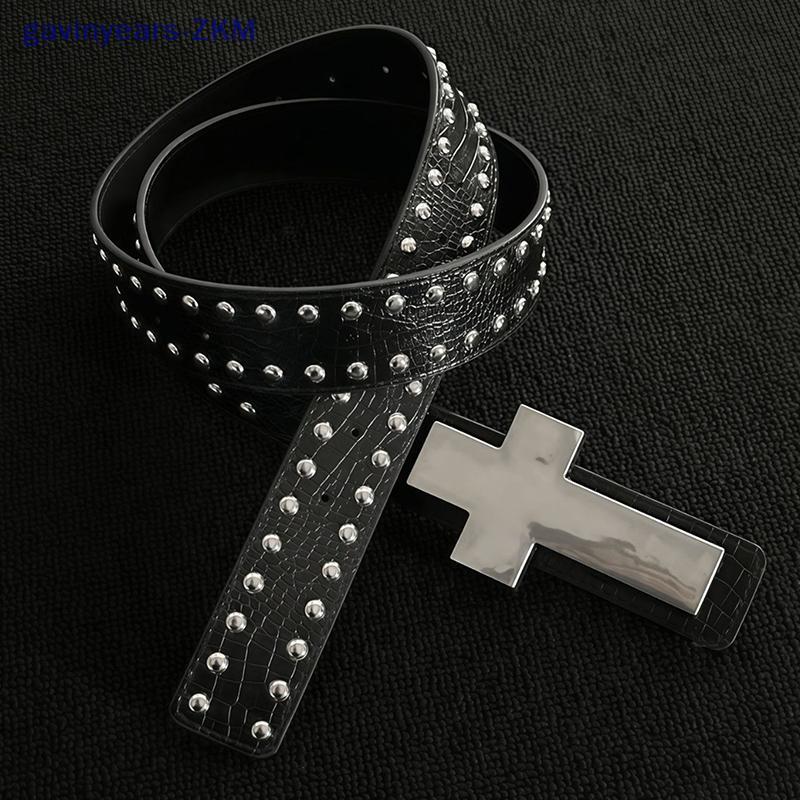 [gavinyears] Crale-Patterned Studded Metal Cross Belt Subculture Gothic Punk Dark-Style Outfit Acces