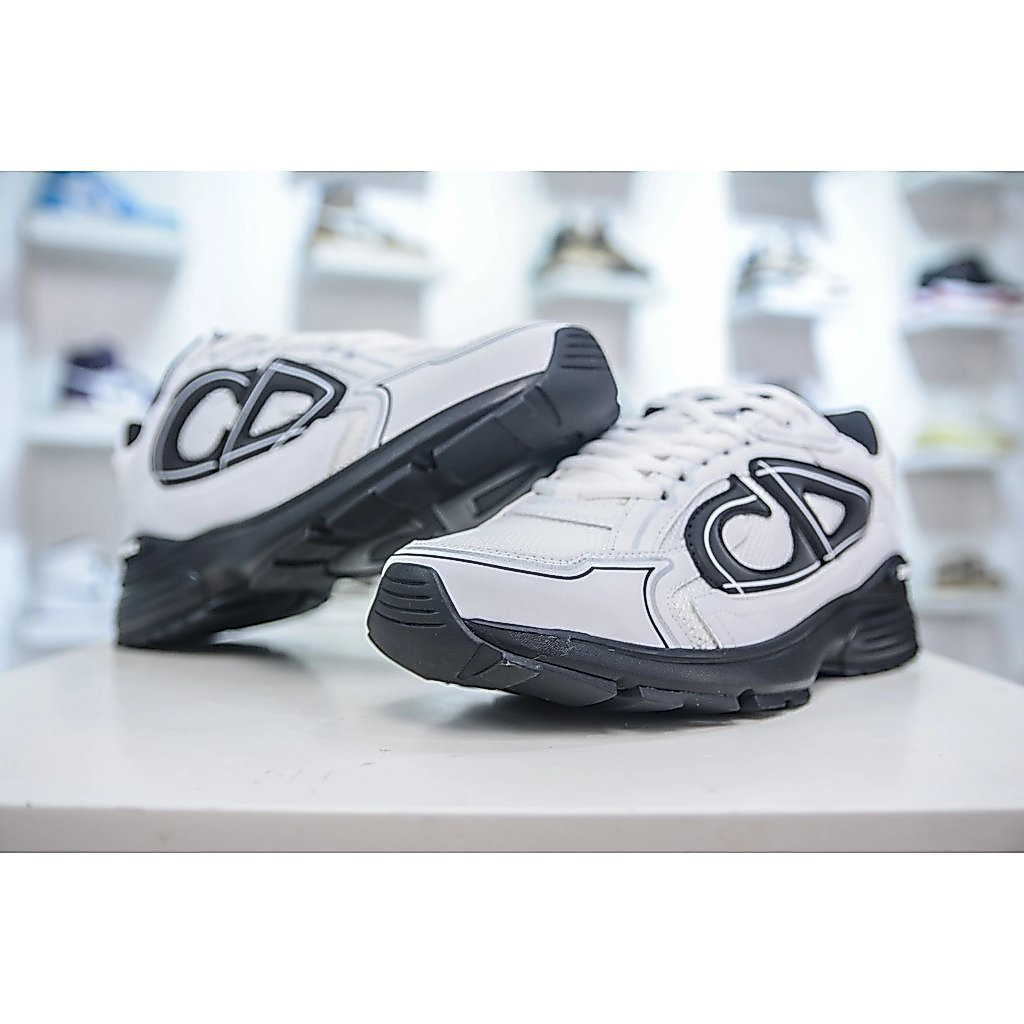 รองเท้า Dior B30 CD - High-Quality Black Mesh & White Accents | แบบจําลองของแท้