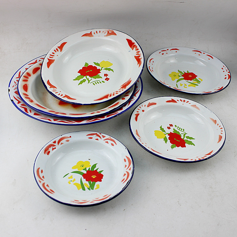 ธีม Nostalgic Snack Plate Old-fashioned Plate Iron Plate Plate Enamel Tempant Enamel Plate Enamel Pl