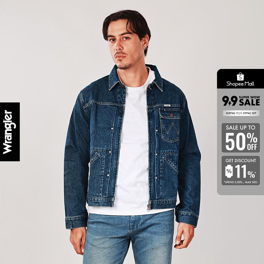 WRANGLER เสื้อแจ็กเก็ตผู้ชาย คอลเลคชั่น Biker Look ทรง Regular รุ่น WR F425MJKTN03 สียีนส์กลาง