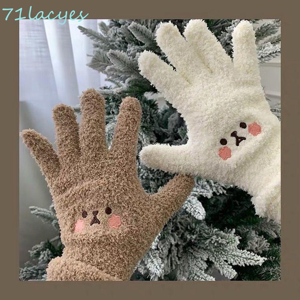 LAYES ถุงมือหญิงผู้หญิง Simple Bear Plus กํามะหยี่ถุงมือขับรถฤดูใบไม้ร่วงและฤดูหนาวถุงมือเต็มนิ้ว