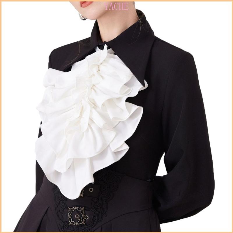 JACHE Layered Ruffle Faux Collar Jabot Collar สําหรับการถ่ายภาพงานปาร์ตี้วันหยุดเครื่องแต่งกายและการ
