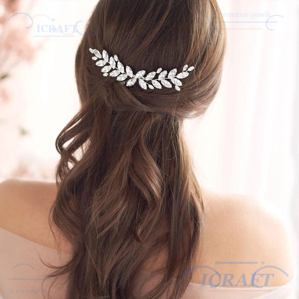 CRAFTML ดอกไม้ Leaf Headbands คริสตัลสวย Tiara เครื่องประดับผมเจ้าสาวคลิป