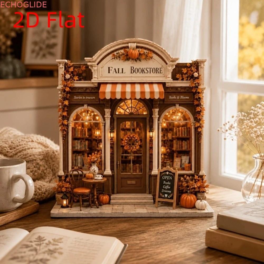 ECHOGLIDE ฤดูใบไม้ร่วงฟักทอง Cafe Plaque, Maple Leaf Light-Up House ฮาโลวีนร้านไม้เครื่องประดับ,อิสร