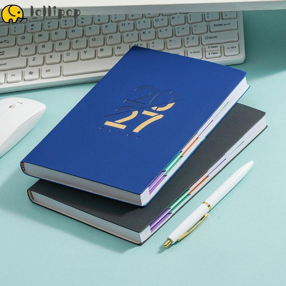 LOLLIPO1 2027 Schedule Planner, A5 12 Month Planner Notepad, ปกหนังกระดาษหนาภาษาอังกฤษ To Do List No