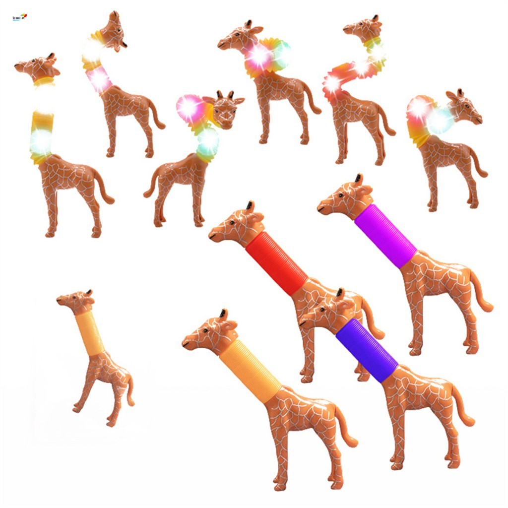 Stretch Giraffe Stress Relief Pop Tube พร้อมไฟ LED สําหรับเด็กและผู้ใหญ่